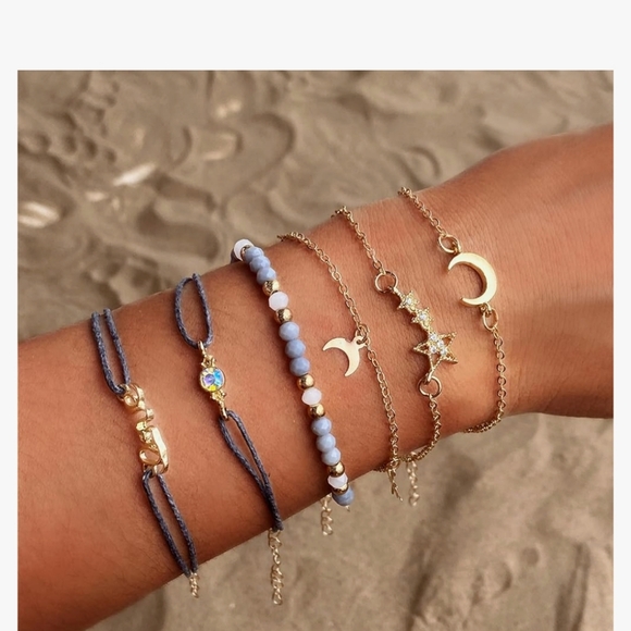 Bundle of 6 Cresent Moon & Beaded Bracelets NWT - Picture 4 of 4